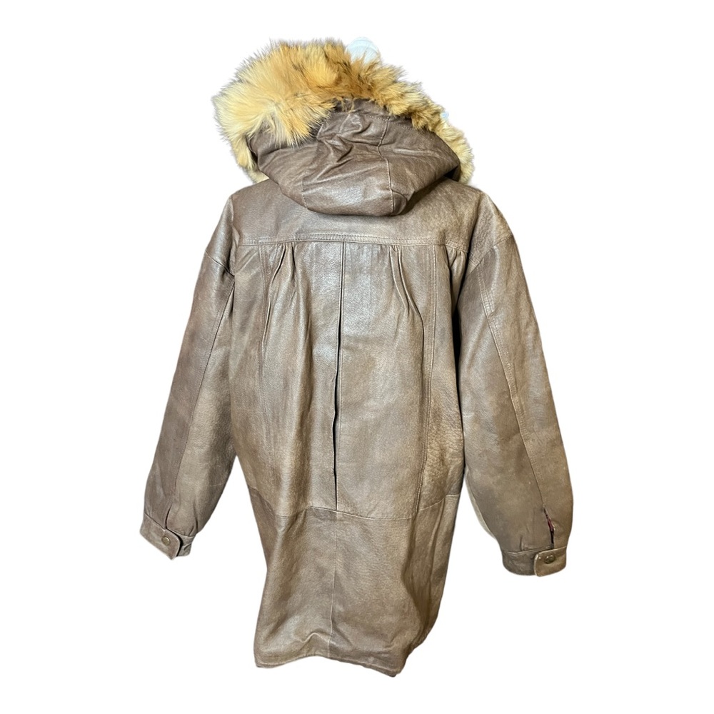 Wild Cats Pelsnoer Denmark Women Brown Leather Plaid Lining Hooded Jacket Coat L - Picture 4 of 16